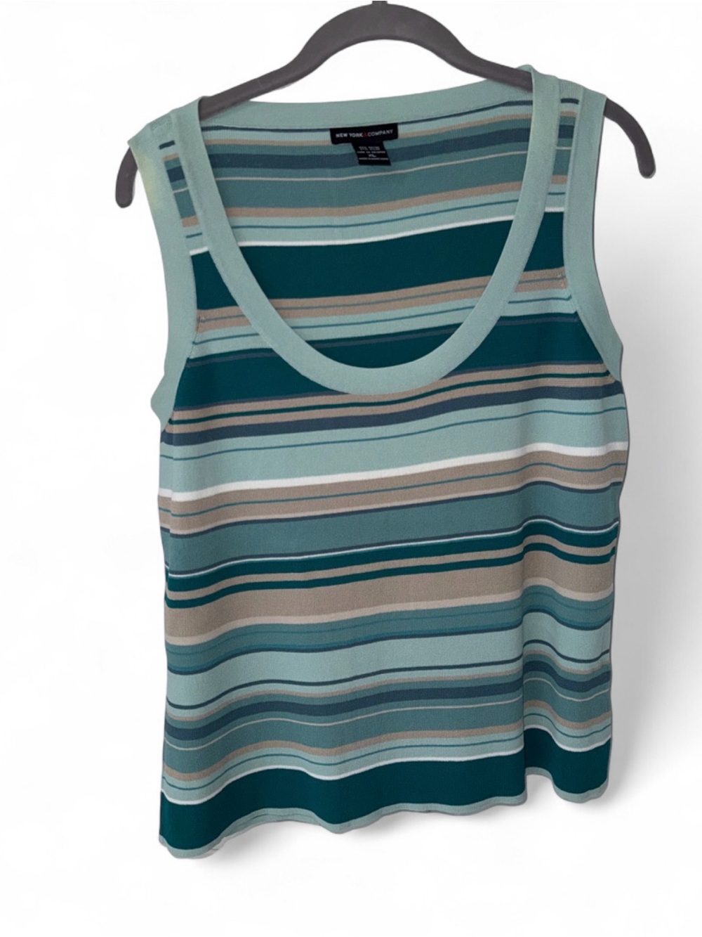 New York & Company Mint and Teal Striped Scoop Neck Tank